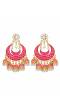 Gold Plated Little Jhumkis Hanging Studded Pink Chandbali Earrings RAE0881