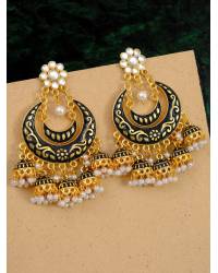 Buy Online Royal Bling Earring Jewelry Crunchy Fashion Gold-plated Grey Lotus Kundan Drop & Dangler Earrings RAE2190 Earrings RAE2190