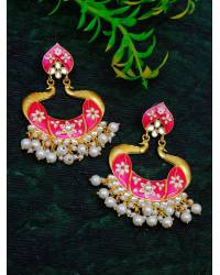 Buy Online Crunchy Fashion Earring Jewelry Crunchy Fashion Handcrafted White & Pink Studded Beaded Jewellery Set CFS0397 Handmade Beaded Jewellery CFS0397