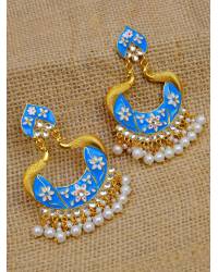 Buy Online Royal Bling Earring Jewelry Long Multilayer Royal  Blue & Gold  Pearls Necklace With Round Floral Earrings RAS0208 Jewellery RAS0208