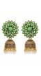 Gold Plated Meenakari Floral Green Jhumka Earrings With White Pearl RAE0900