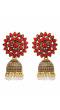 Gold Plated Meenakari Floral Red  Jhumka Earrings With White Pearl RAE0903