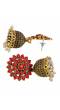Gold Plated Meenakari Floral Red  Jhumka Earrings With White Pearl RAE0903