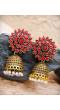Gold Plated Meenakari Floral Red  Jhumka Earrings With White Pearl RAE0903