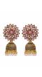 Gold Plated Meenakari Floral Pink Jhumka Earrings With White Pearl RAE0906