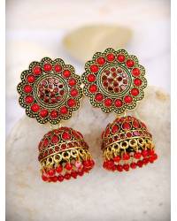 Buy Online Crunchy Fashion Earring Jewelry Red Gold-Plated CZ-Studded Jewellery Set Jewellery CFS0244