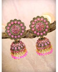 Buy Online Royal Bling Earring Jewelry Long Floral Gold Plated Pink Stone & Peark Earring RAE0849 Jewellery RAE0849