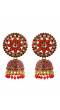 Gold Plated Meenakari Floral Red Jhumka Earrings With White Pearl RAE0914