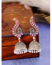 Buy Online Crunchy Fashion Earring Jewelry Oxidized German Silver Pink Stone Dangler Earrings RAE1308 Jewellery RAE1308