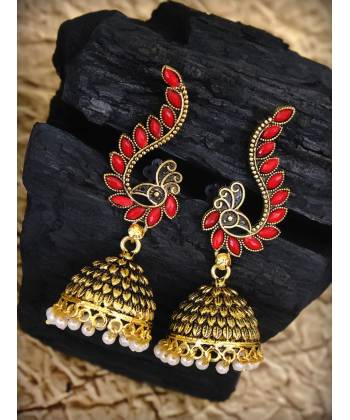 Gold Plated Meenakari Beautiful Red Peacock Design RAE0925