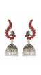 Oxidised German Silver Meenakari Beautiful Red Peacock Design Jhumka Earring  RAE0929