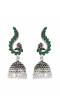 Oxidised German Silver Meenakari Beautiful Green Peacock Design Jhumka Earring RAE0931