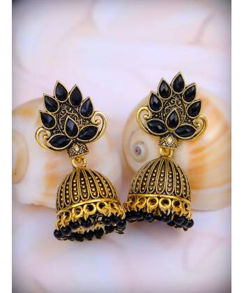 Gold plated Antique Black Floral Jhumka Earrings RAE0933
