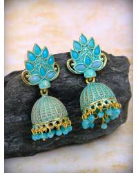 Buy Online Royal Bling Earring Jewelry Gold-Plated Leaf Meenakari Jhumka Black Stone Earrings RAE1319 Jewellery RAE1319