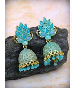 Gold plated Antique Blue Floral Jhumka Earrings RAE0935