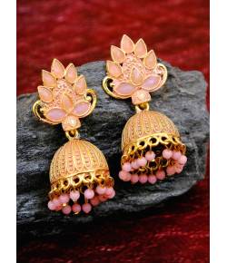 Gold plated Antique Pink Floral Jhumka Earrings RAE0937