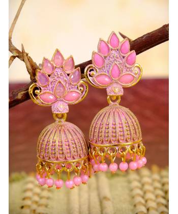 Gold plated Antique Pink Floral Jhumka Earrings RAE0940