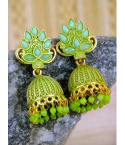 Gold plated Antique Green Floral Jhumka Earrings RAE0941