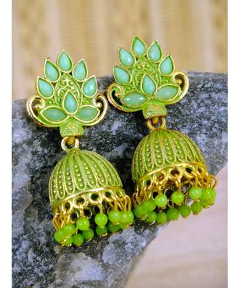 Gold plated Antique Green Floral Jhumka Earrings RAE0941