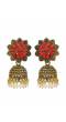 Gold-Plated Red Floral Jhumki Earring RAE0942