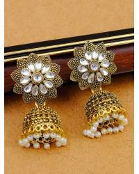 Buy Online Crunchy Fashion Earring Jewelry Crunchy Fashion Gold-plated Handmade Black Stone Mirror Work Jhumka Earring RAE2063 Ethnic Jewellery RAE2063