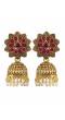 Gold-Plated Floral Maroon Jhumka Jhumki Earrings RAE0949