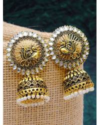 Buy Online Crunchy Fashion Earring Jewelry Gold-Plated Crown Peacock Light- Pink Earrings RAE2092 Jhumki RAE2092