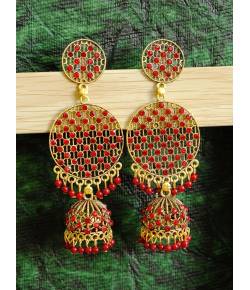 Gold Plated Round Shape Jali Style White Earrings RAE0965
