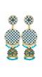 Gold Plated Round Shape Jali Style Blue Earrings RAE0967