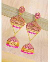 Buy Online Crunchy Fashion Earring Jewelry Gold-Plated  Crown Peacock Pink Kundan Work Jhunka Earrings RAE1515 Jewellery RAE1515