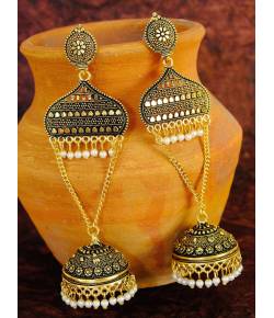 Traditional Indian Gold Plated White Temple Style Jhumka Earring RAE0972