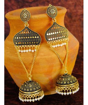 Traditional Indian Gold Plated White Temple Style Jhumka Earring RAE0972