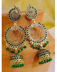 Buy Online Royal Bling Earring Jewelry Crunchy Fashion Gold-Plated Kundan Chandbali Pink & Blue Dangler Earrings RAE1879 Drops & Danglers RAE1879
