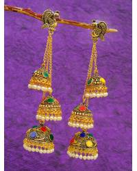 Buy Online Royal Bling Earring Jewelry Oxidized German Silver Meenakri MultiColor Floral Temple Design Jhumka Earring With Pearls RAE1083 Jewellery RAE1083