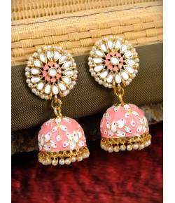 Designer Meenakari Kundan Pink Gold Plated Earrings RAE1001