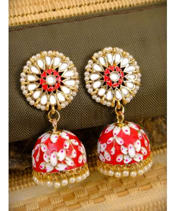 Designer Meenakari Kundan Pink Gold Plated Earrings RAE1002