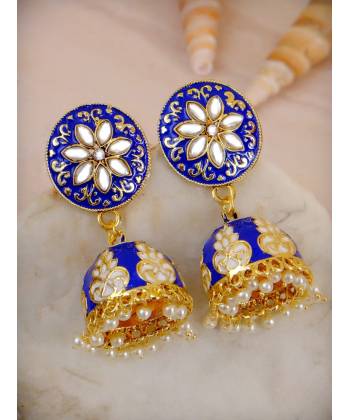 Traditional Gold plated Blue Meenakari Enamel  Kundan Floral Earrings RAE1004