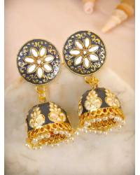 Buy Online Royal Bling Earring Jewelry Kundan Floral Gold-Plated Long Earrings With Green & White Pearls RAE0839 Jewellery RAE0839