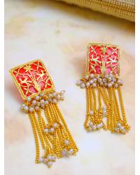Buy Online Royal Bling Earring Jewelry Gold Plated Chandabali Jhumki Maroon Jalidar Style Earring RAE0960 Jewellery RAE0960