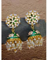 Buy Online Royal Bling Earring Jewelry Oxidized German Silver Meenakri Pink Floral Temple DEsign Jhumka Earring With Pearls RAE1084 Jewellery RAE1084