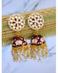 Buy Online Royal Bling Earring Jewelry Gold-plated Leaf Design Precious Pink Stones Gold Jhumka RAE1322 Jewellery RAE1322