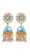 Meenakari Gold Plated Kundan Sky-Blue Jhumka Earrings With Pearls RAE1026