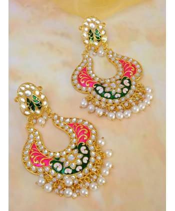 Gold plated Kundan Meenakari Dangler  Earrings RAE1027