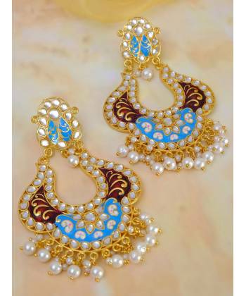 Gold plated Kundan Meenakari Dangler  Earrings RAE1032