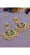 Designer Studded Gold Plated Kundan Green Earrings With White Pearls RAE1033