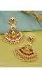 Designer Studded Gold Plated Kundan Red Earrings With White Pearls RAE1034