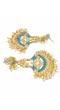 Designer Studded Gold Plated Kundan Blue  Earrings With White Pearls RAE1036