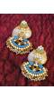 Designer Studded Gold Plated Kundan Blue  Earrings With White Pearls RAE1036