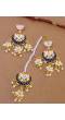 Indian Traditional Meenakari Enamel Kundan Pearl White Lotus Chandbali Earrings & Maang Tika Set  Handwork  RAE1048   