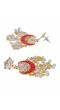 Indian Traditional Red Meenakari Enamel Kundan Pearl White Lotus Chandbali Earrings & Maang Tika Set RAE1052